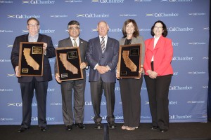 Small Business Advocate of the Year Award. Michael Wynn Song of Oxnard, Dean Seif of Corona, CalChamber President/CEO Allan Zaremberg, Stephanie Plante (accepting for Timothy Long of San Rafael)  and CalChamber Chair Susan Corrales-Diaz